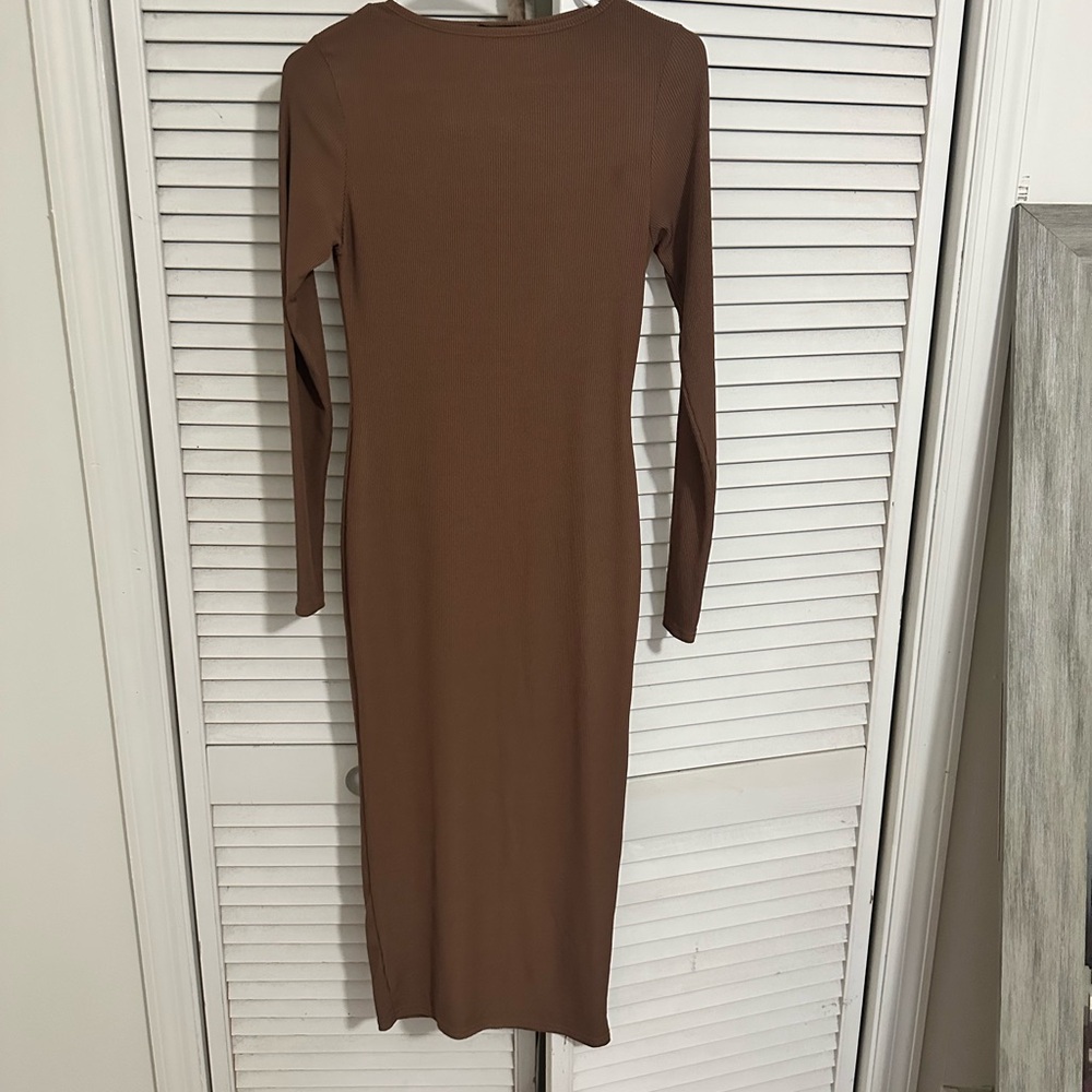 PrettyLittleThing Chocolate Long Sleeve Dress